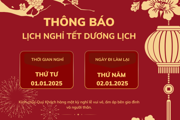 THÔNG BÁO LỊCH NGHỈ TẾT DƯƠNG LỊCH 2025